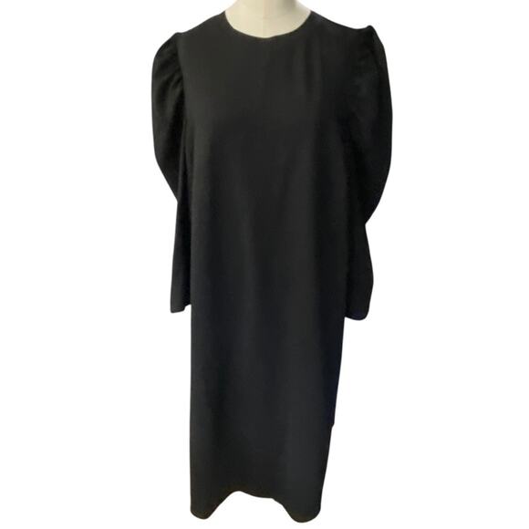 Asos Puff Sleeve Shift Dress Black Half Sleeves Round Neck Knee Length Size 14 - Picture 2 of 11